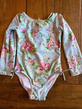 Flap Happy Floral Long-Sleeve One-Piece Swimsuit - Light Blue, Pink & Green